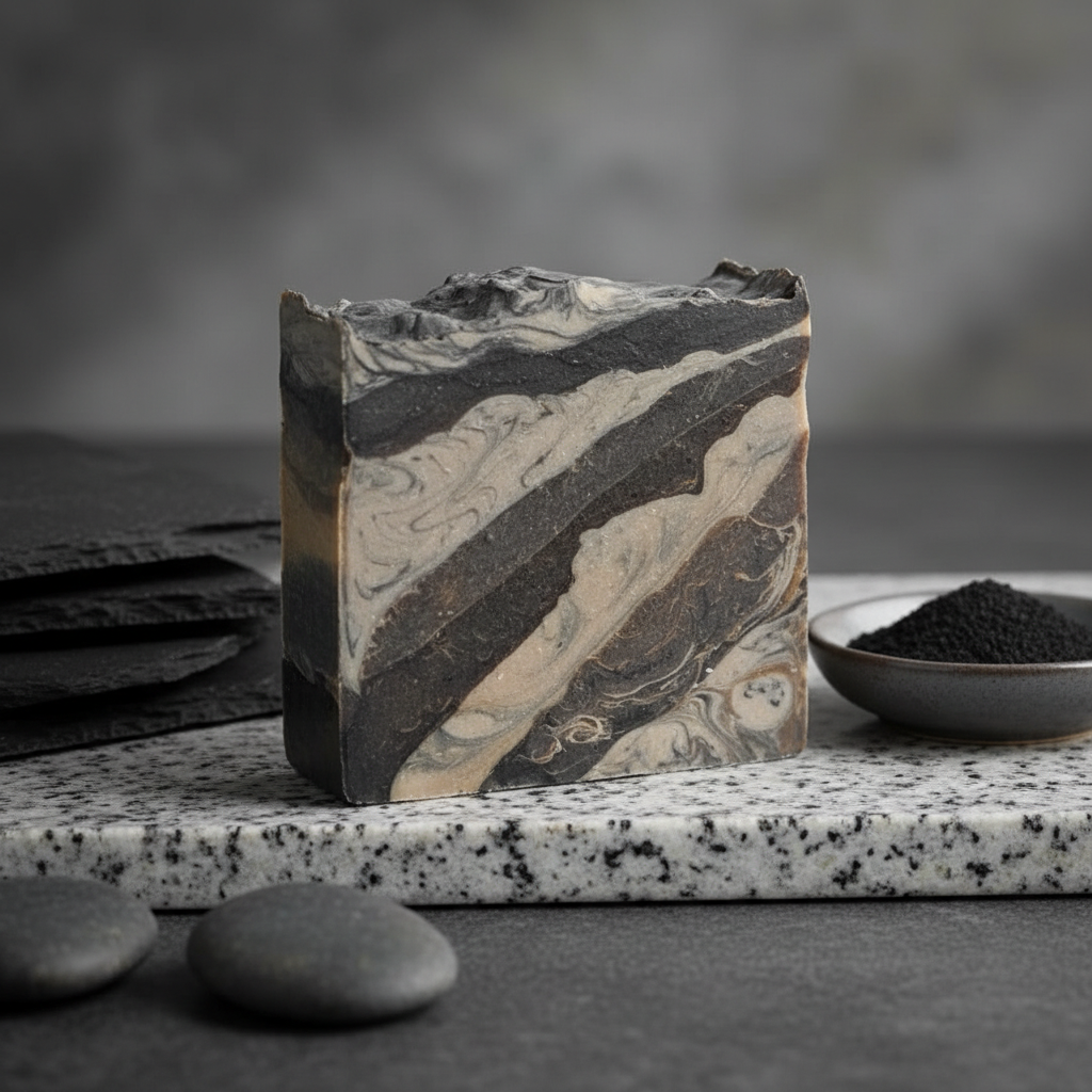 Ash & Granite Cold Process Soap in minimalist, stone-inspired setting