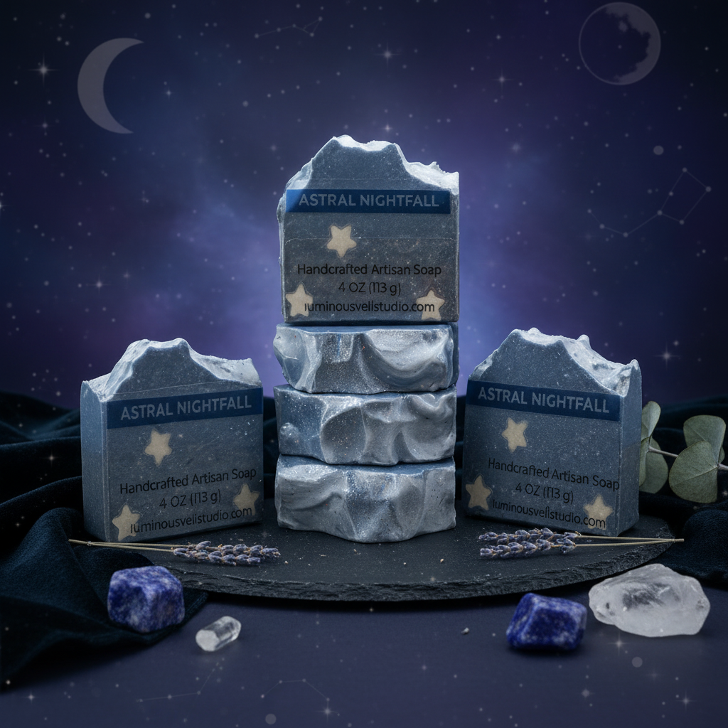 Astral Nightfall Cold Process Soap in celestial, mystical setting