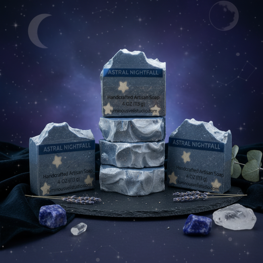 Astral Nightfall Cold Process Soap in celestial, mystical setting