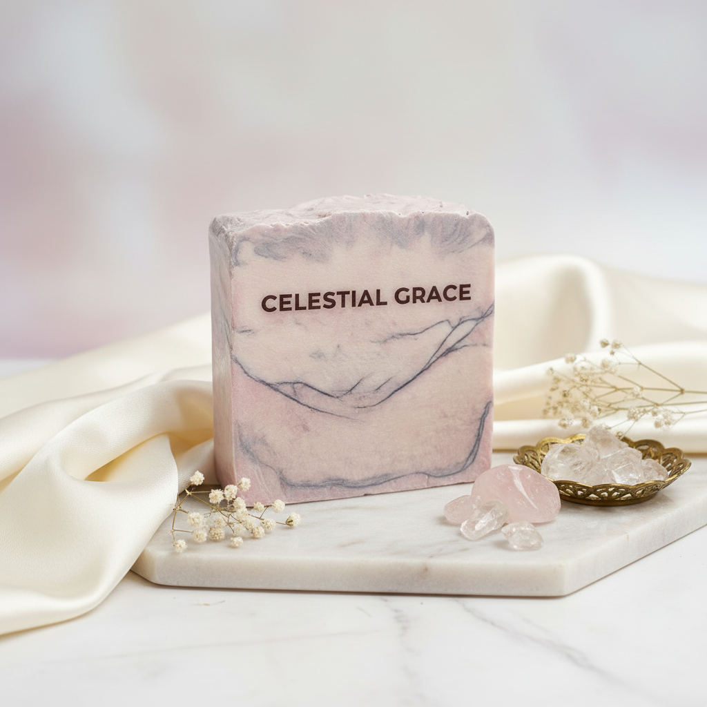 Celestial Grace Cold Process Soap in ethereal, serene setting