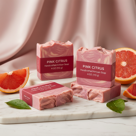 Pink Citrus Cold Process Soap in fresh, vibrant setting