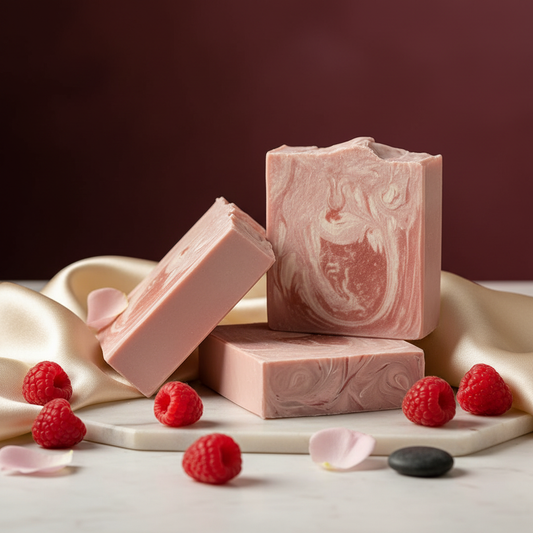 Raspberry Silk Cold Process Soap in elegant, indulgent setting