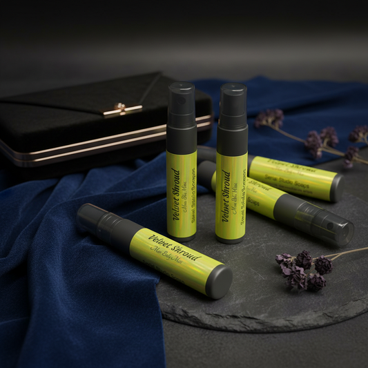 Velvet Shroud Mini Body Mist in elegant, travel-ready setting